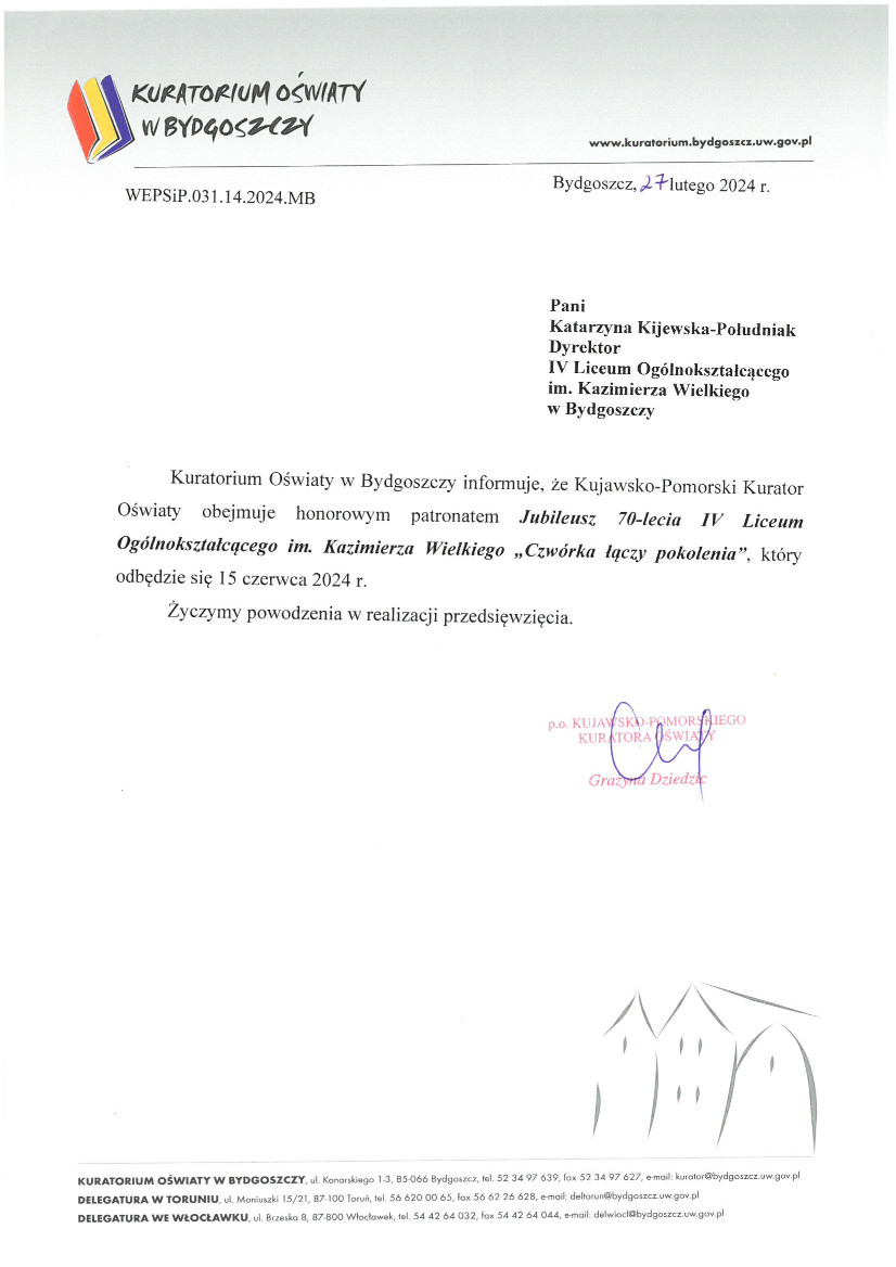 pismo z Kuratorium ws. patronatu